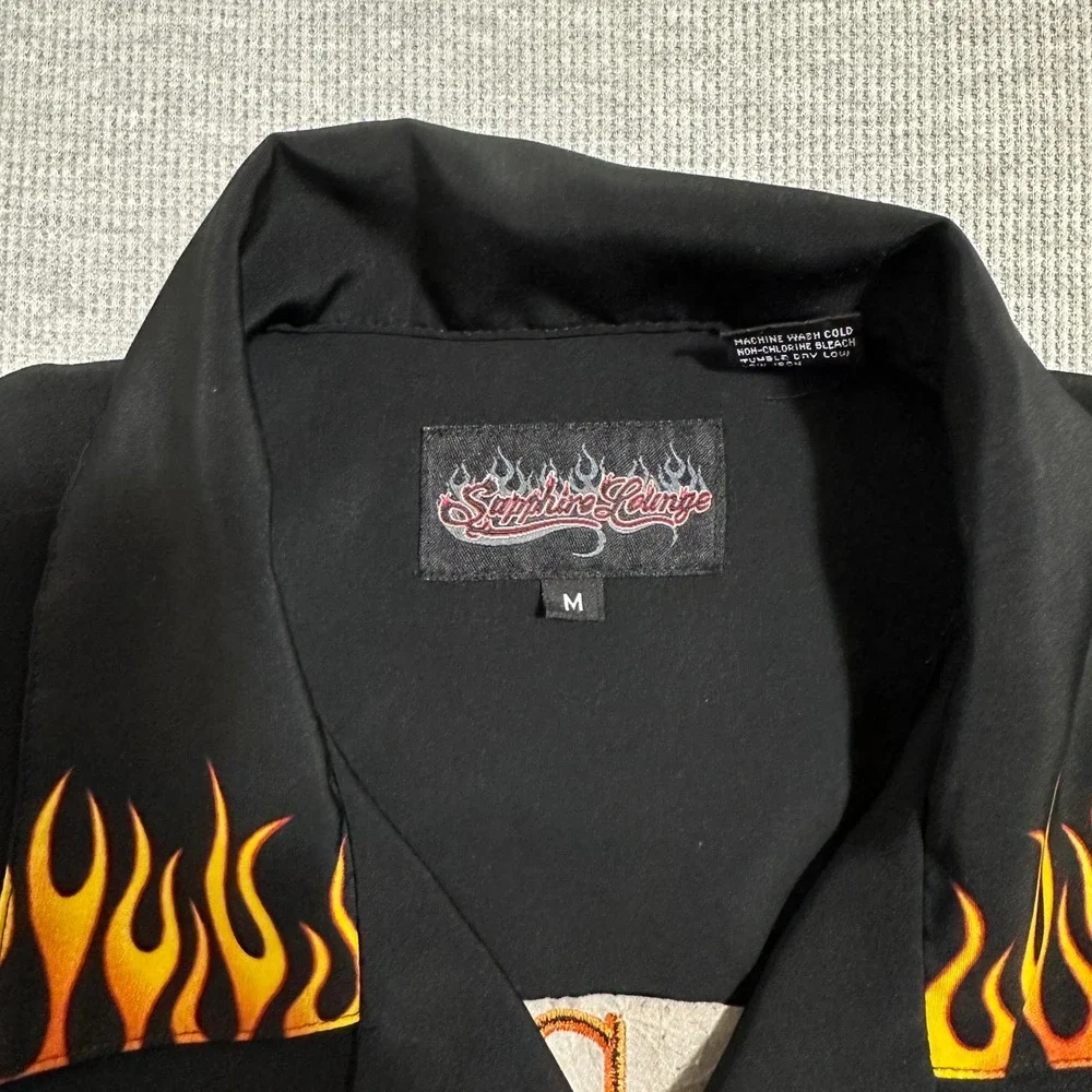 Sapphire Lounge Flame Print‎ Button Up Shirt Kyle Lets Display Black Mens Size M